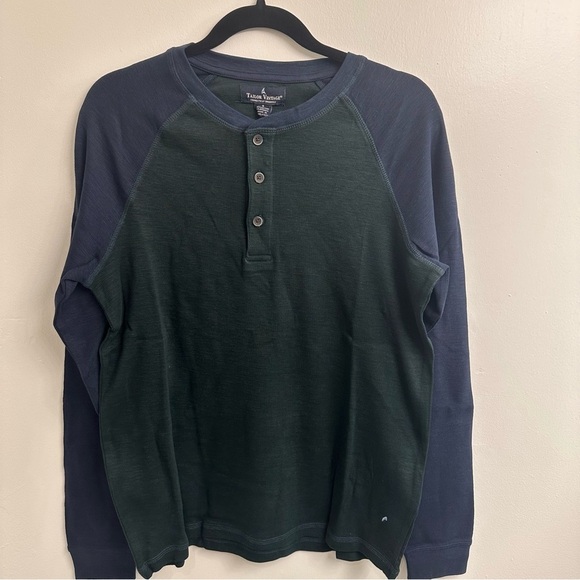 Men’s Tailor Vintage Navy Green AiroTec Henley Long Sleeve Shirt Sz S - Picture 3 of 8